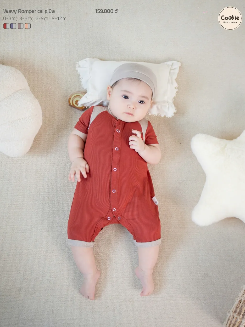Ảnh Bodysuit Cho Bé Sơ Sinh COOKIE, Wavy Romper Cài Giữa Cho Bé Từ 0 Đến 12 Tháng 2025 3