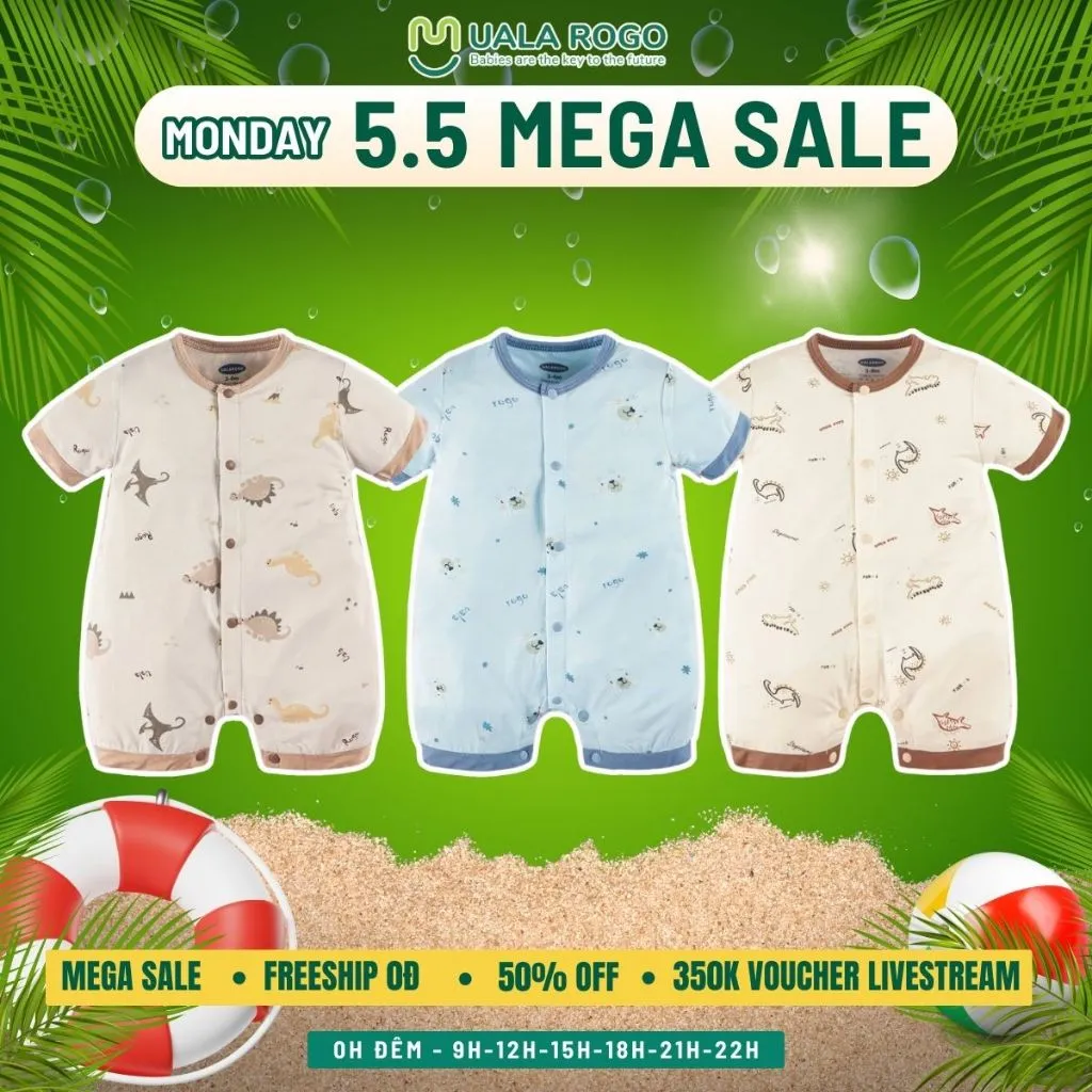Ảnh Bodysuit cộc tay cho bé Ualarogo áo liền quần 3-12 tháng vải Sợi tre Bamboo mềm mịn co giãn cúc giữa 2154 1