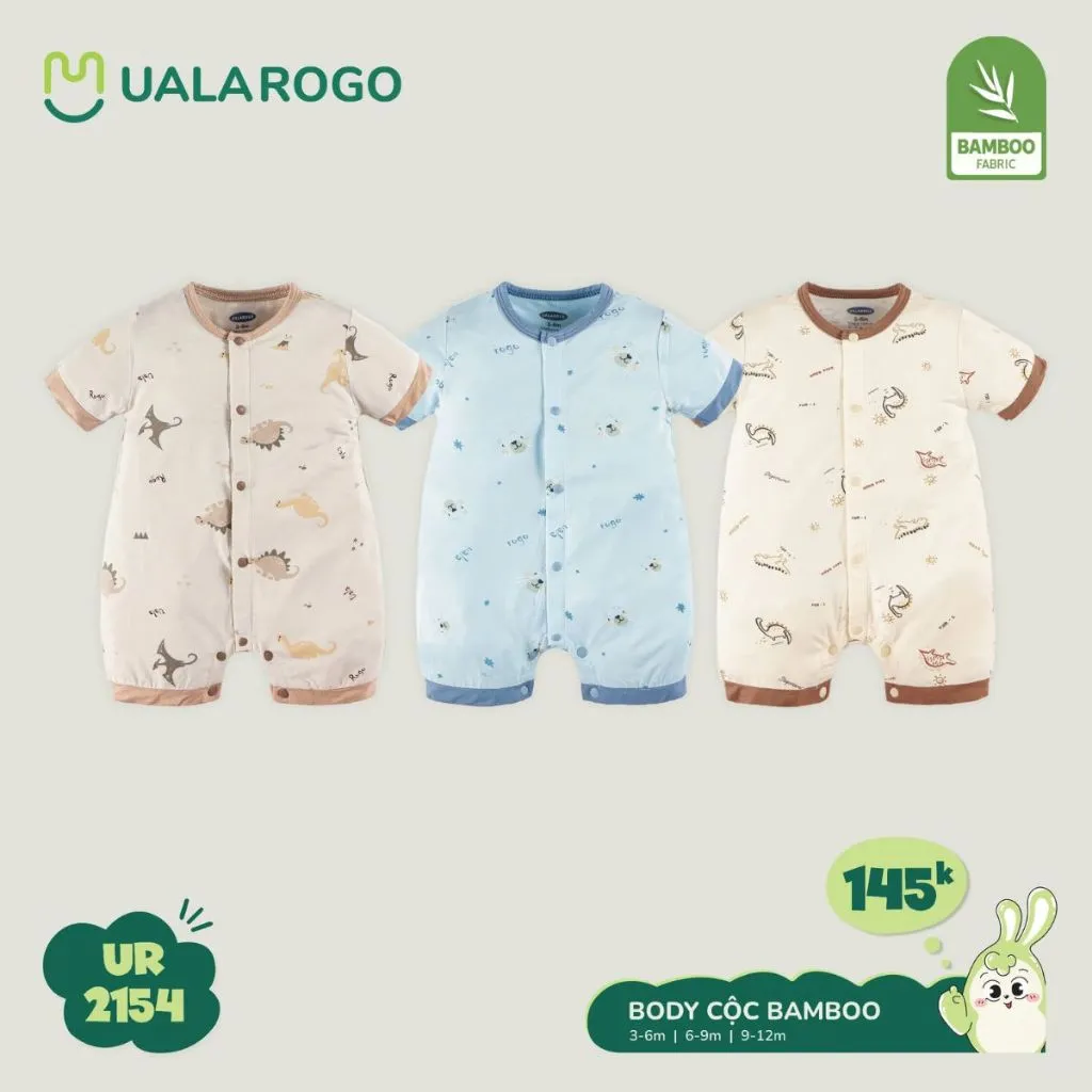 Ảnh Bodysuit cộc tay cho bé Ualarogo áo liền quần 3-12 tháng vải Sợi tre Bamboo mềm mịn co giãn cúc giữa 2154 2