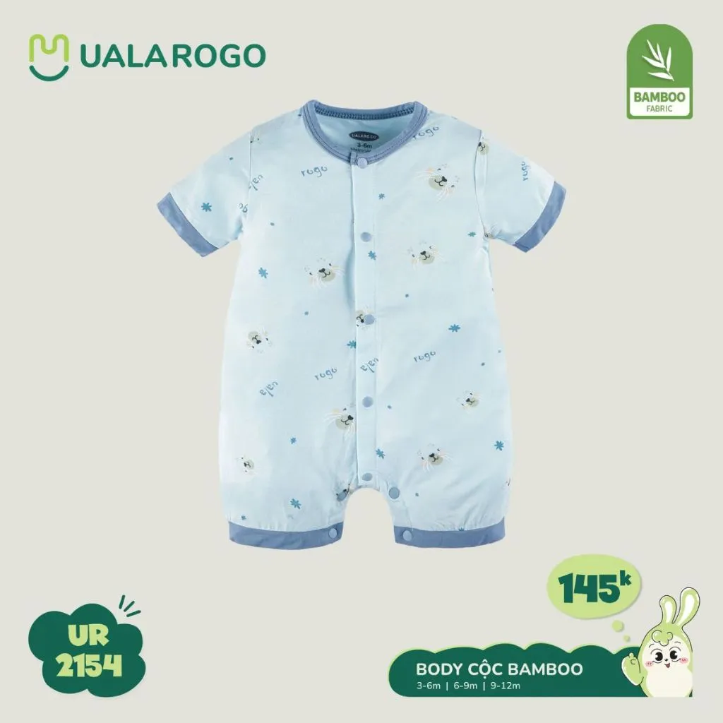Ảnh Bodysuit cộc tay cho bé Ualarogo áo liền quần 3-12 tháng vải Sợi tre Bamboo mềm mịn co giãn cúc giữa 2154 3