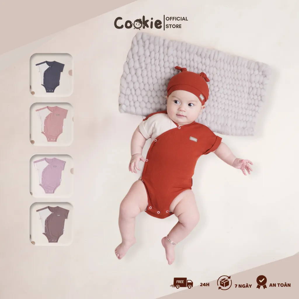 Ảnh Bodysuit Ngắn Tay COOKIE, Bodysuit Cộc Tay Lật Gấu Cho Bé Chất Cotton Tăm Lạnh Size Từ 0 Đến 1 Tuổi 1