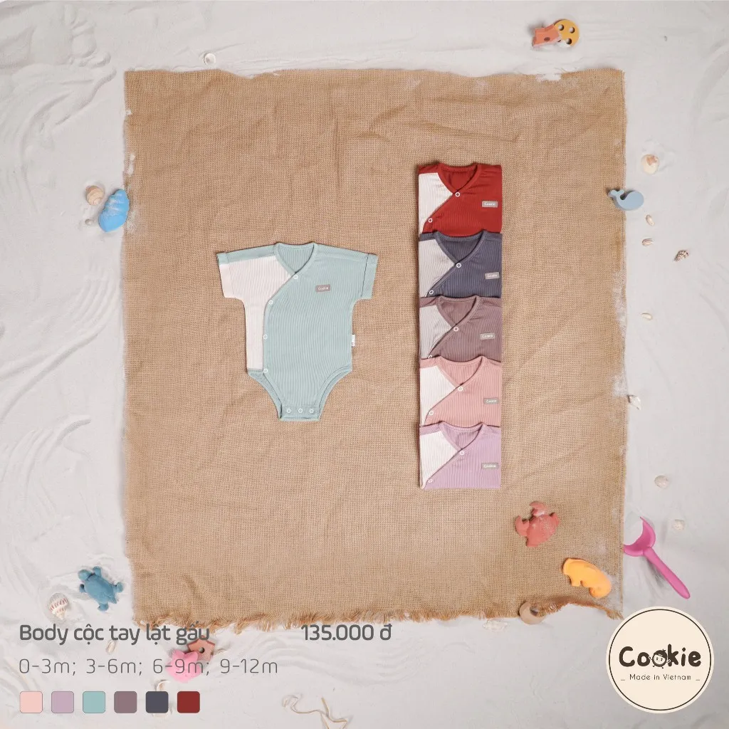 Ảnh Bodysuit Ngắn Tay COOKIE, Bodysuit Cộc Tay Lật Gấu Cho Bé Chất Cotton Tăm Lạnh Size Từ 0 Đến 1 Tuổi 2