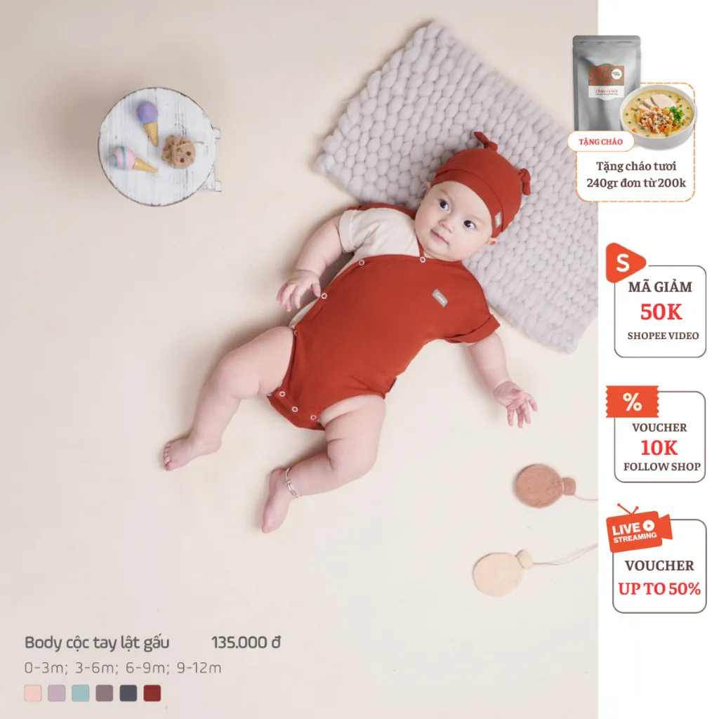 Ảnh Bodysuit Ngắn Tay COOKIE, Bodysuit Cộc Tay Lật Gấu Cho Bé Chất Cotton Tăm Lạnh Size Từ 0 Đến 1 Tuổi 3