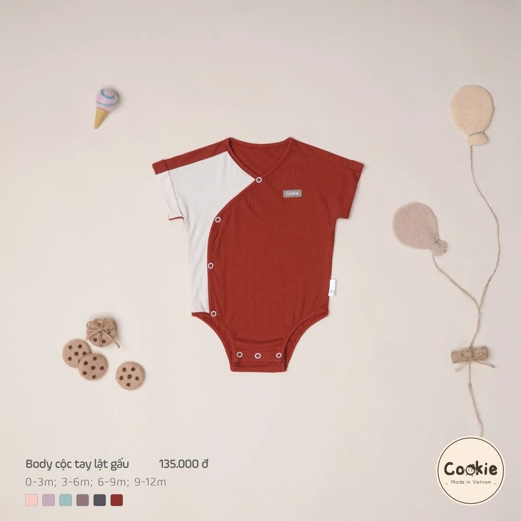 Ảnh Bodysuit Ngắn Tay COOKIE, Bodysuit Cộc Tay Lật Gấu Cho Bé Chất Cotton Tăm Lạnh Size Từ 0 Đến 1 Tuổi 4
