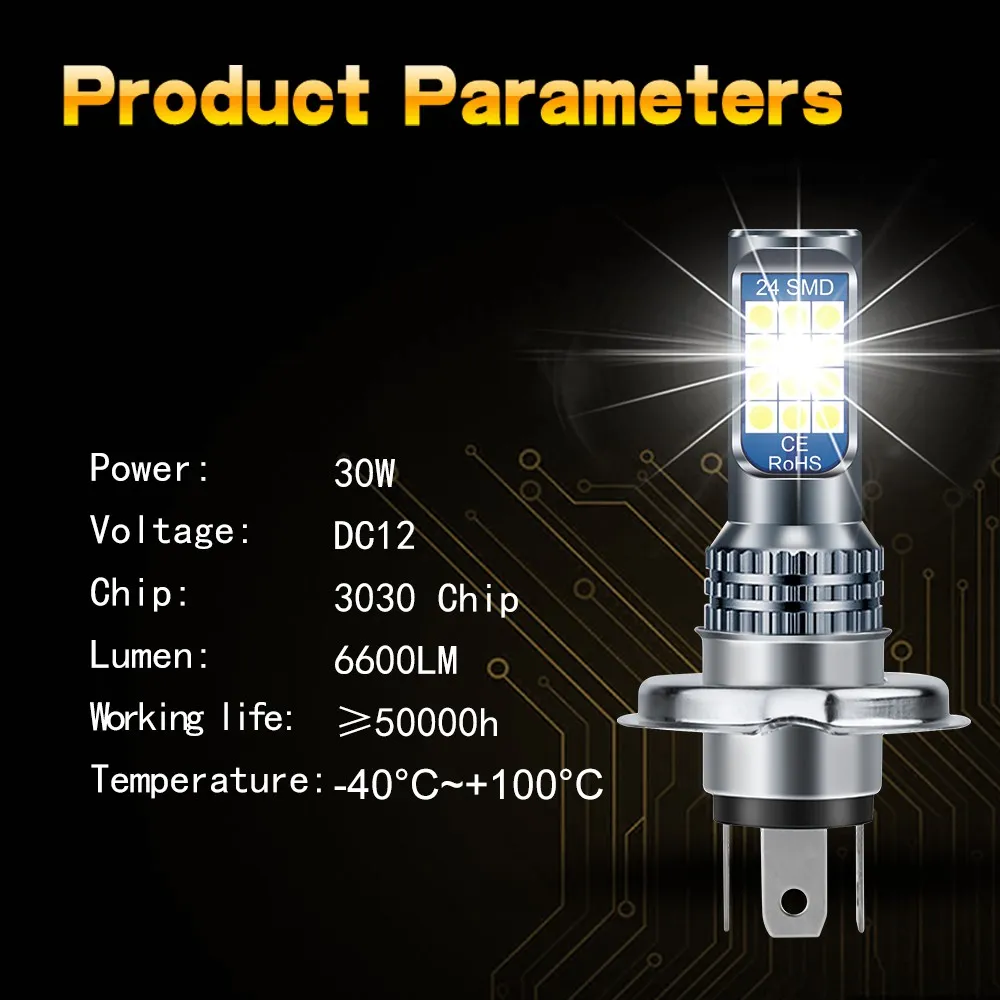 Ảnh Bóng Đèn Pha LED Lymoyo  30W Ánh Sáng Trắng 6600LM H6M P15D H4 BA20D Cho Xe Máy/Scooter 12V 2