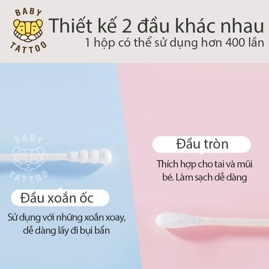 Ảnh Bông Tăm Cao Cấp, Đầu Bông Mini Thương Hiệu BABY TATTOO, Bông Ngoáy Tay Tiện Lợi, An Toàn Cho Bé, 1 Hộp 200 Cái 4