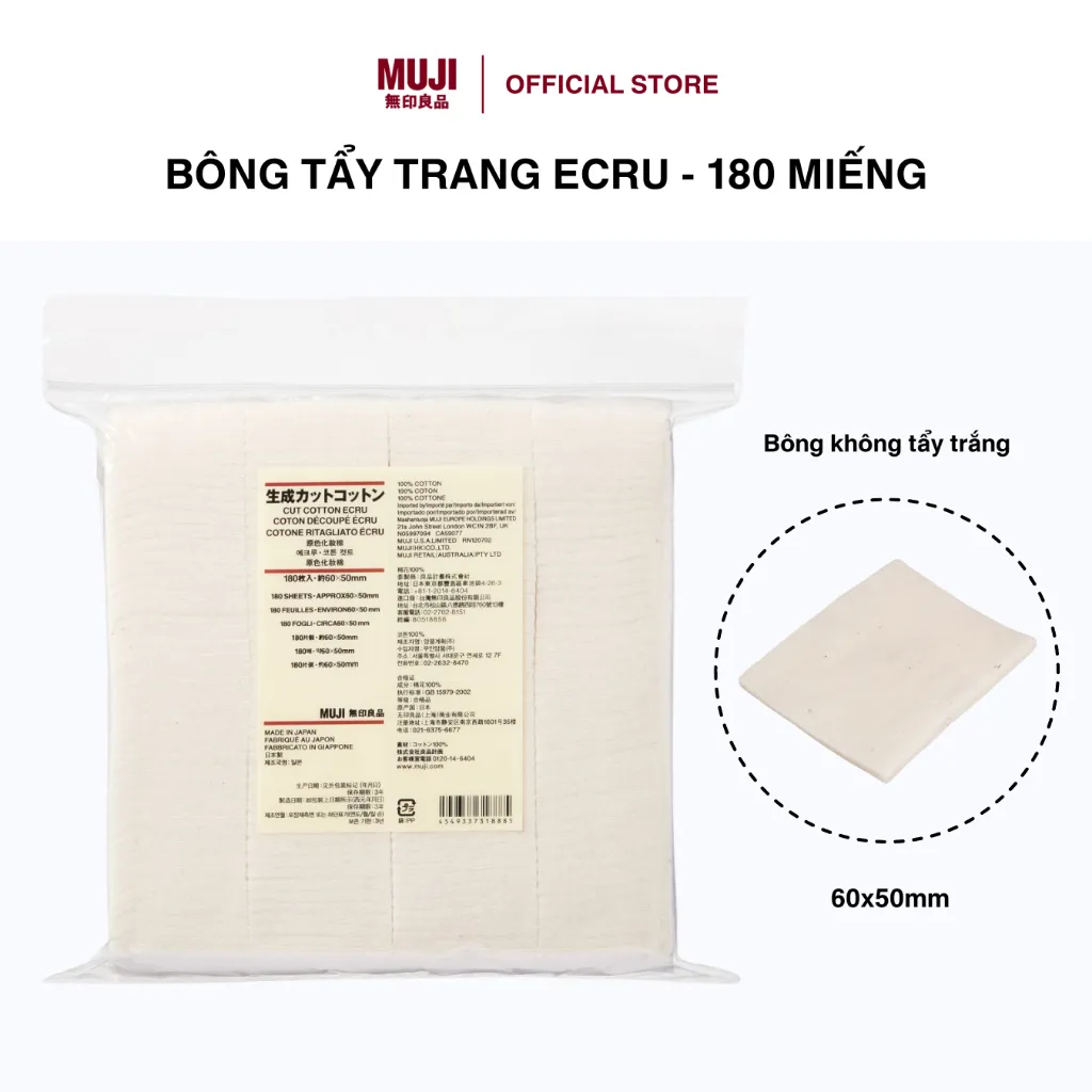 Ảnh Bông Tẩy Trang Ecru 180 Miếng 60x50mm MUJI 1