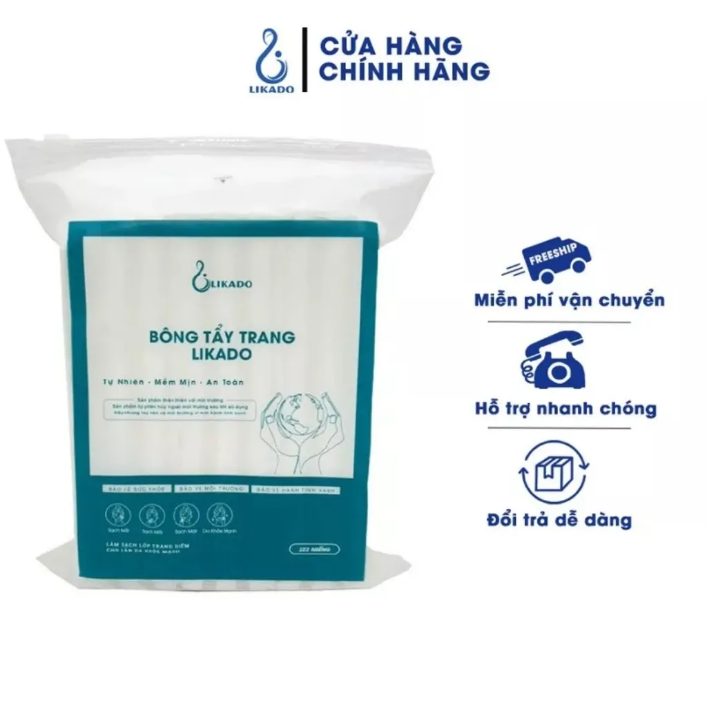 Ảnh Bông tẩy trang Likado 222 miếng 100% bông tự nhiên kích thước(5*6cm) 1