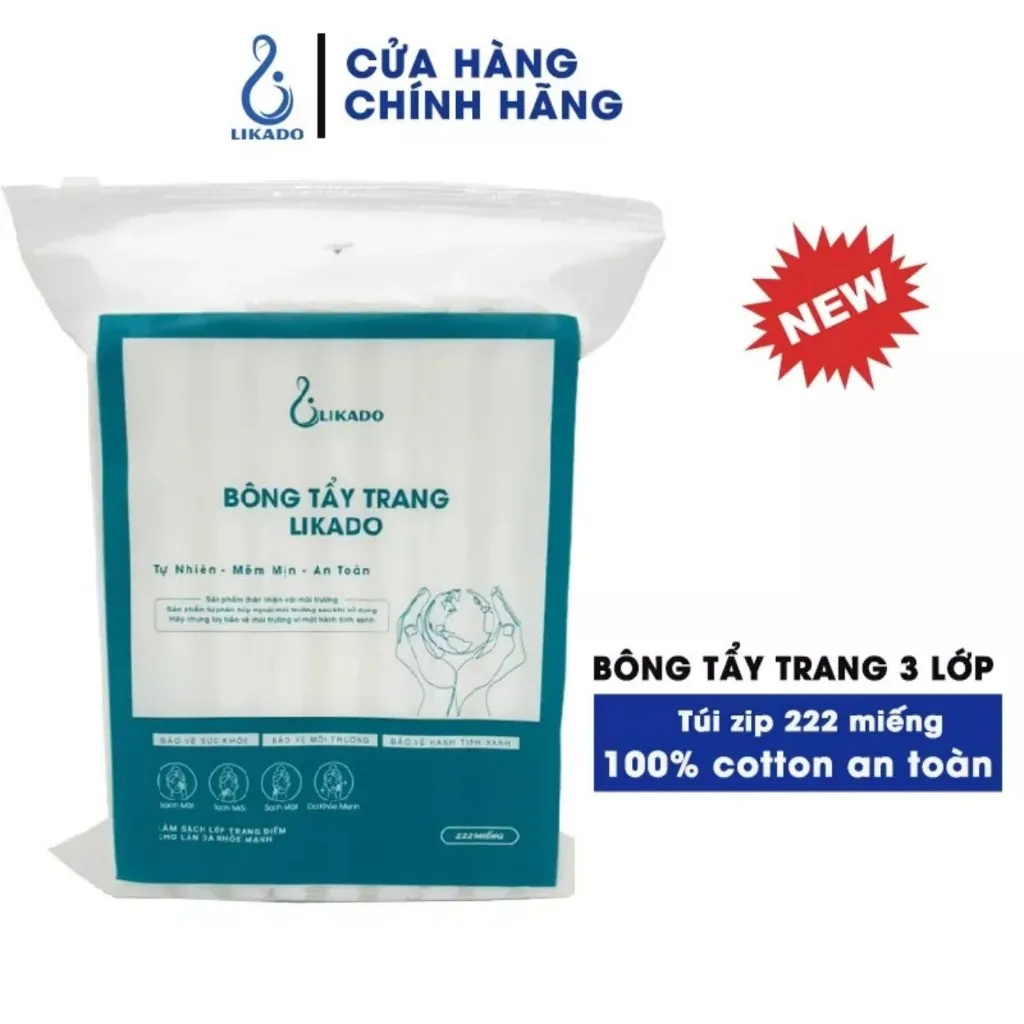 Ảnh Bông tẩy trang Likado 222 miếng 100% bông tự nhiên kích thước(5*6cm) 3