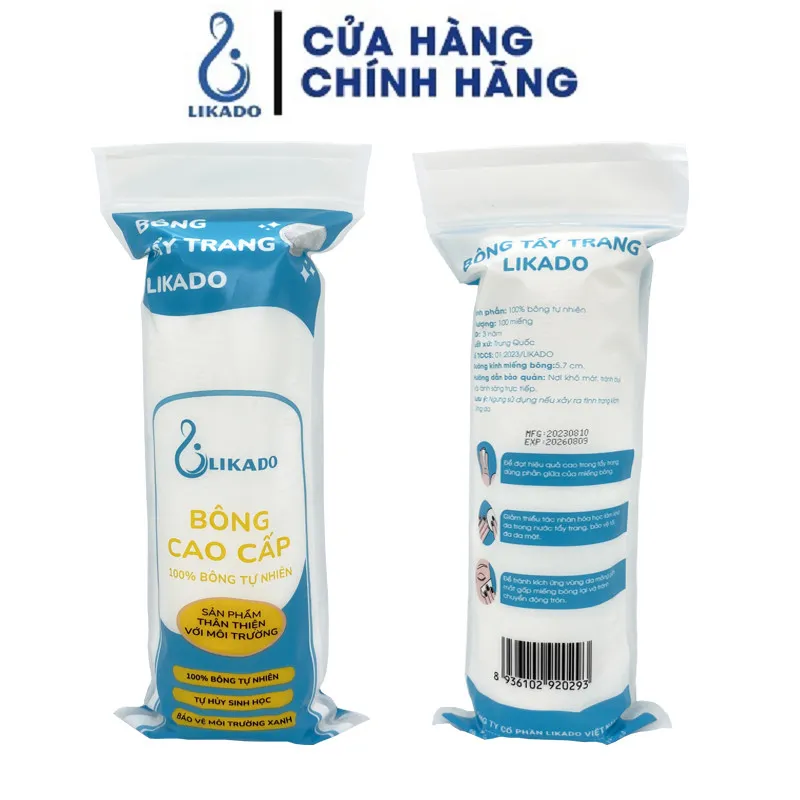 Ảnh Bông tẩy trang Likado miếng dạng tròn 100 MIẾNG 100% cotton 3