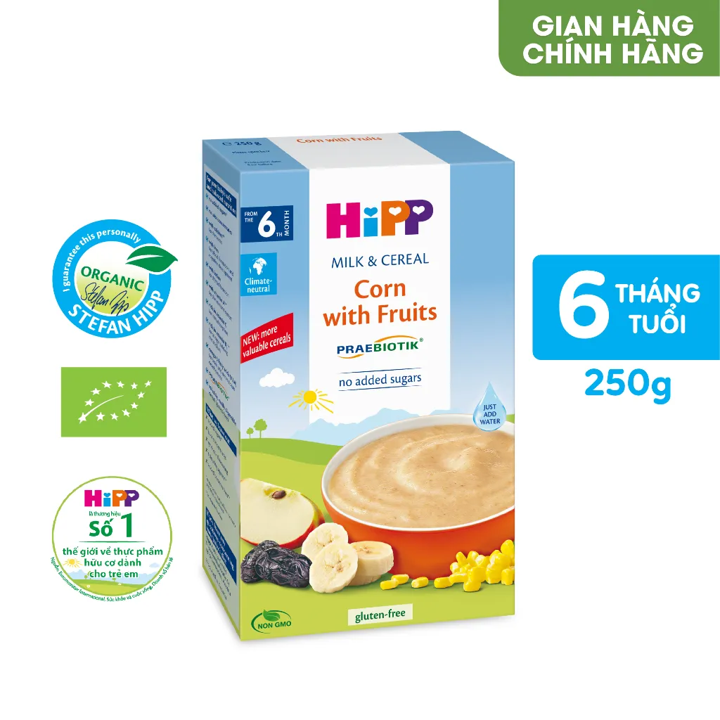 Ảnh Bột ăn dặm dinh dưỡng Sữa, Hoa Quả HiPP Organic hộp 250g, dành cho bé từ 4-6 tháng tuổi. 1
