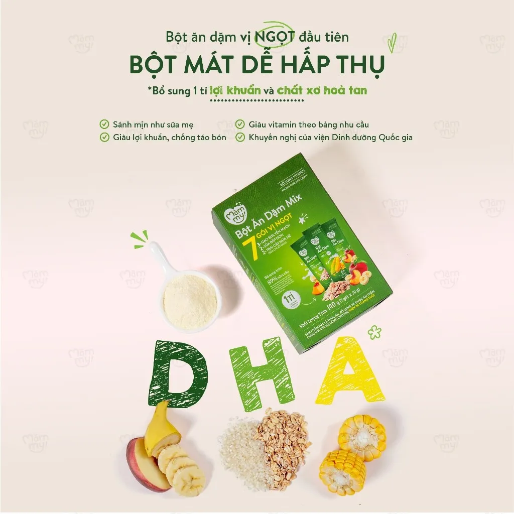 Ảnh Bột ăn dặm mix vị Mămmy bổ sung DHA, canxi, sắt giúp bé phát triển khỏe mạnh, thông minh, hộp 7 gói 3