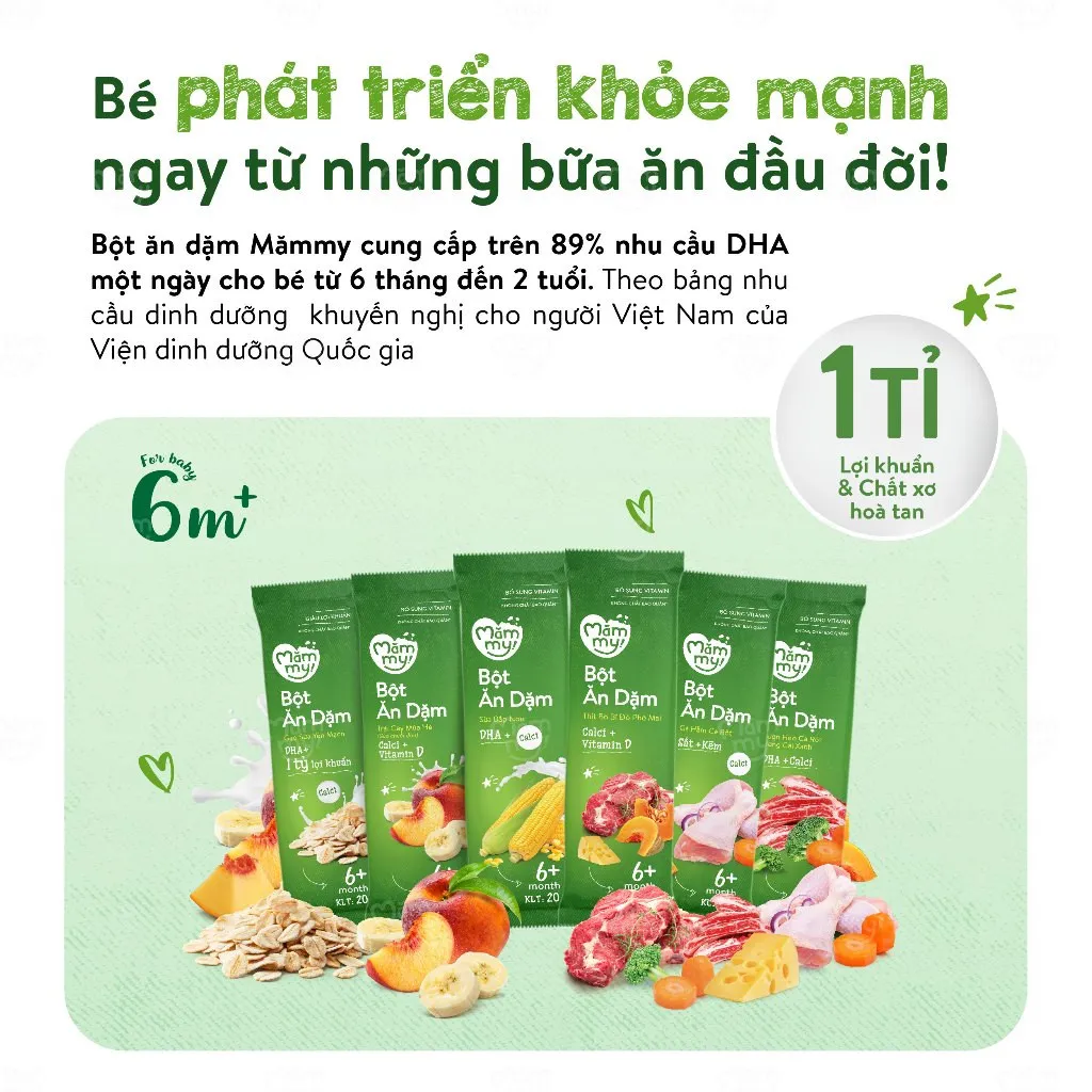 Ảnh Bột ăn dặm mix vị Mămmy bổ sung DHA, canxi, sắt giúp bé phát triển khỏe mạnh, thông minh, hộp 7 gói 4