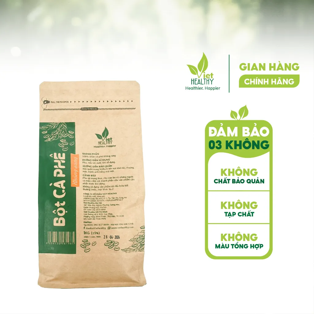 Ảnh Bột cà phê enema (chỉ có nhân không rang) Viet Healthy 1kg, dùng cho coffee enema thải độc đại tràng 1