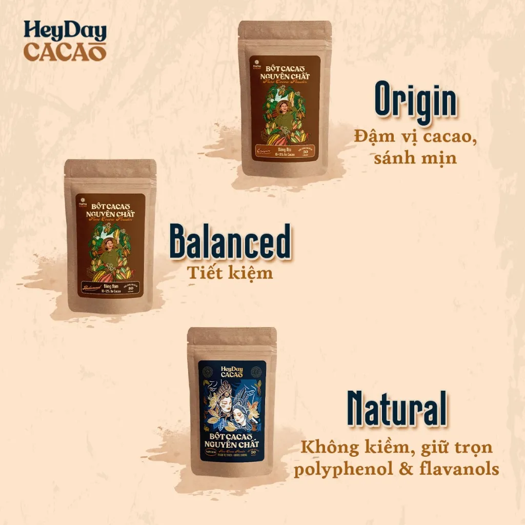 Ảnh Bột cacao nguyên chất Việt Nam 100% không đường Heyday - Dòng Origin thượng hạng - Túi giấy zip 50g 4