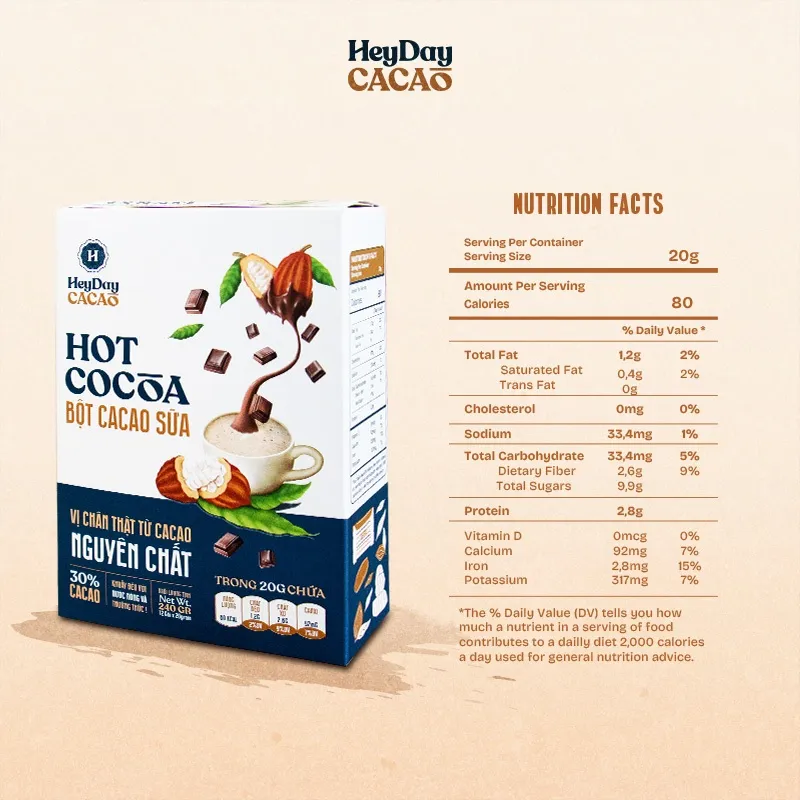Ảnh Bột Cacao Sữa Heyday - Đậm Vị Chân Thật Từ Cacao Nguyên Chất - Hộp Giấy 12 Gói x 20g 2