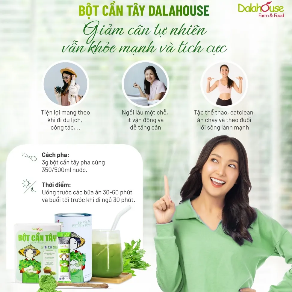 Review Bột Cần Tây Detox Dalahouse Hữu Cơ Sấy Lạnh Chuẩn Châu Âu - Giảm Cân, Thải Độc