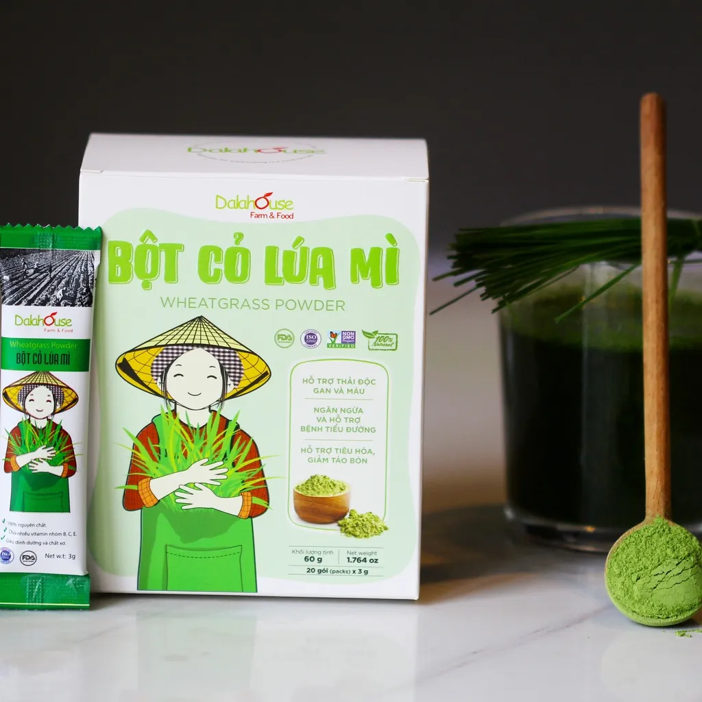 Ảnh Bột cỏ lúa mì nguyên chất Dalahouse hỗ trợ tiêu hóa, giảm táo bón, thải độc gan và máu, bệnh tiểu đường hộp 60 gr 2