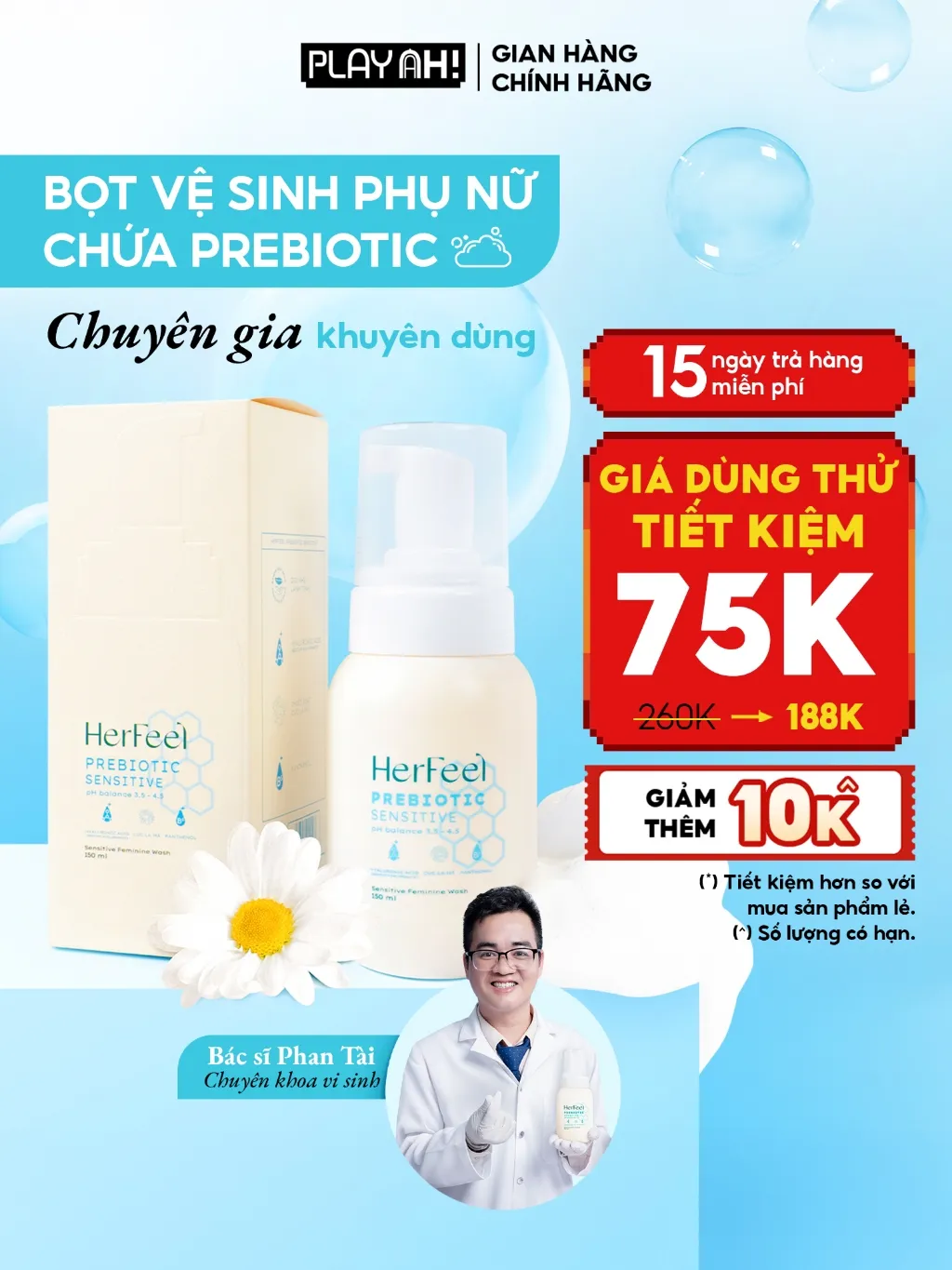 Ảnh Bọt Dung Dịch Vệ Sinh Nữ PlayAh! Her Feel Prebiotic - Dòng Sensitive Dưỡng Ẩm Chuyên Sâu/Rose Sạch Thơm Toàn Diện 150ml 1