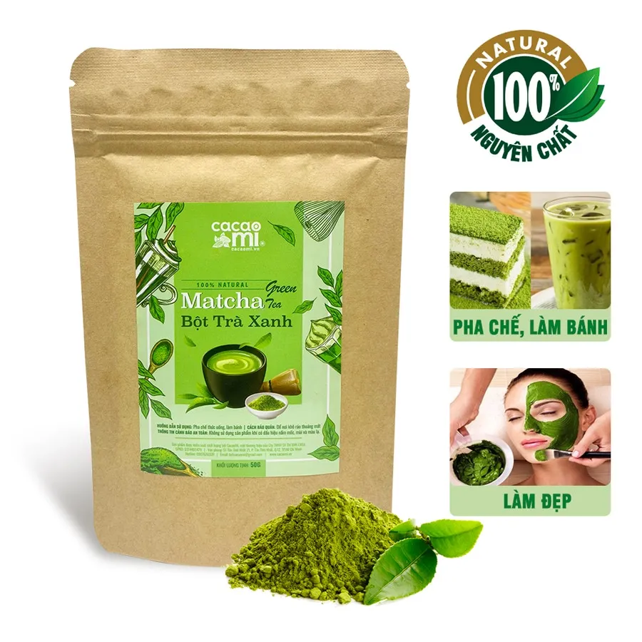 Ảnh Bột Matcha Trà Xanh Nguyên Chất CACAOMI Green Tea pha chế thức uống, làm bánh, đắp mặt nạ 50g 1
