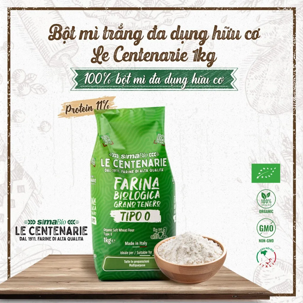 Ảnh Bột mì hữu cơ Sima Bio 1kg các loại nguyên cám, đa dụng, Manitoba 1