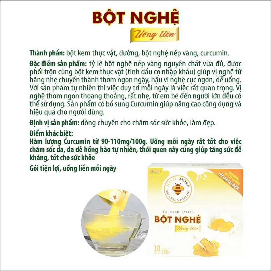 Ảnh Bột nghệ uống liền Honimore 288g (hộp có 18 gói) - curcumin, bột nghệ nguyên chất, sữa thực vật 4