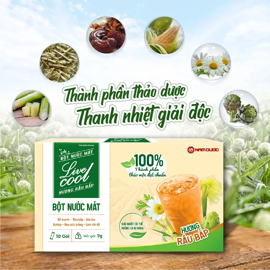 Ảnh Bột nước mát Livecool Nam Dược hương râu bắp 10 góix7g hỗ trợ thanh nhiệt, giải độc, mát gan và thanh lọc cơ thể 2