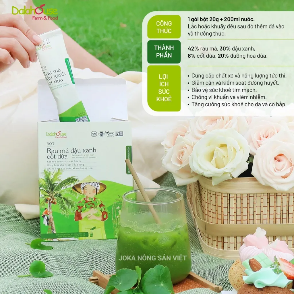 Ảnh Bột rau má đậu xanh cốt dừa Dalahouse 200gram giúp giải nhiệt mát gan đạt chuẩn hữu cơ 2