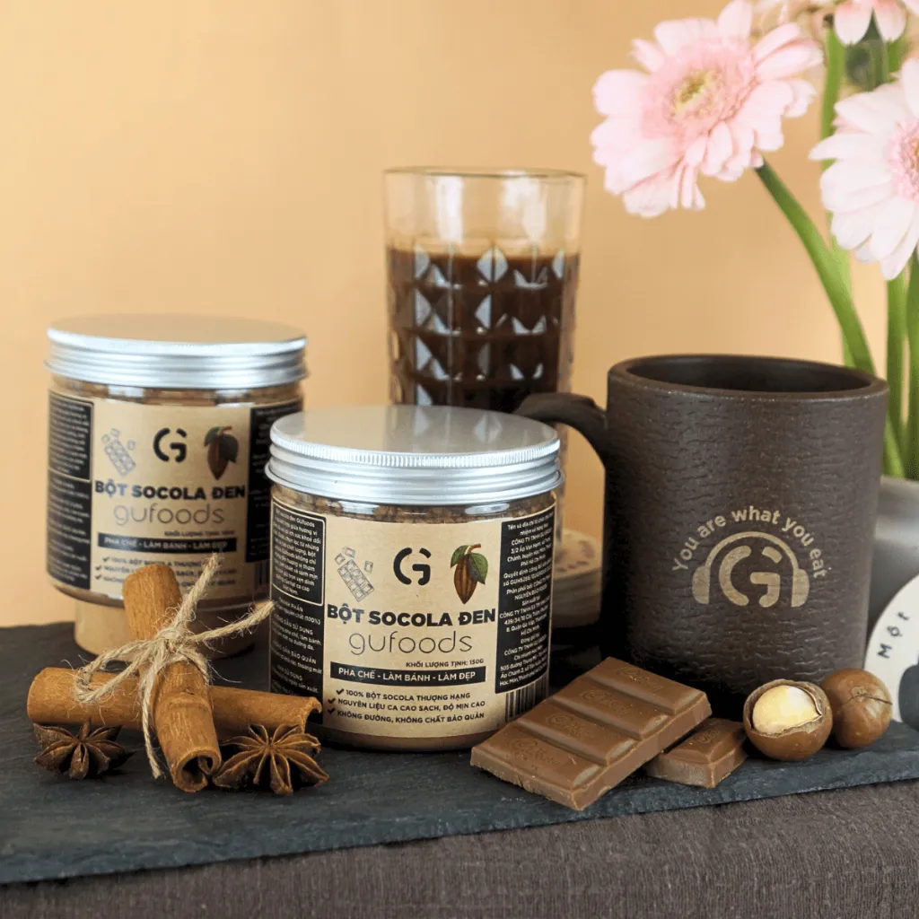 Ảnh Bột socola đen nguyên chất GUfoods - 100% bột cacao, Giàu chất chống oxy hóa, Eat clean, Healthy, Làm đẹp (hũ 150g) 4