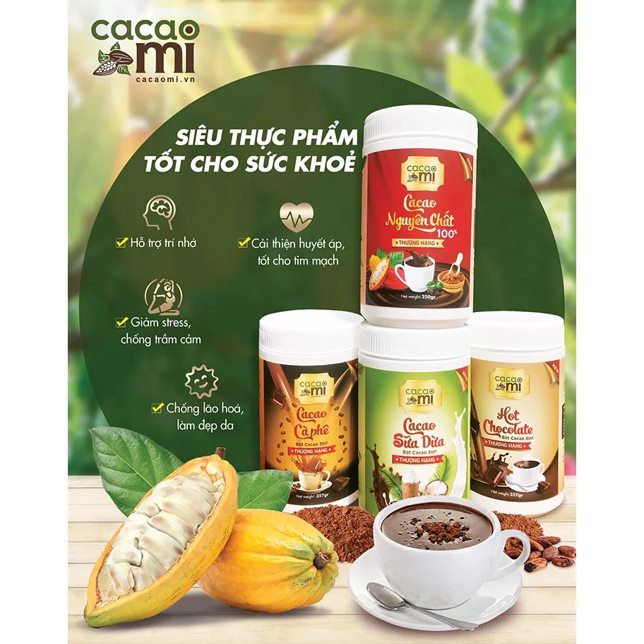 Ảnh Bột socola Hot Chocolate CacaoMi thức uống sô cô la nóng thơm đậm cacao hộp thượng hạng 357g 3