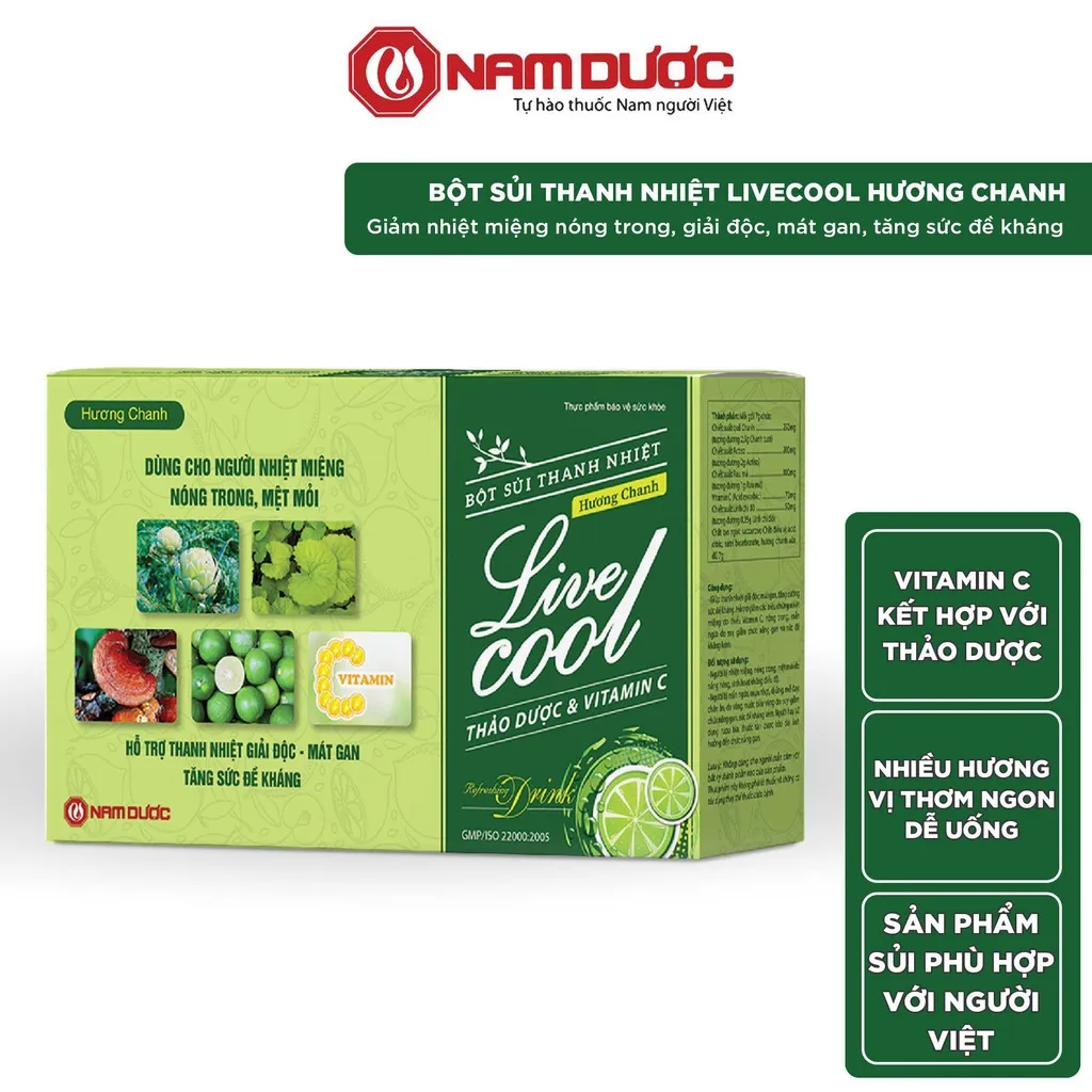 Ảnh Bột sủi thanh nhiệt Livecool Nam Dược hương chanh hộp 10 góix7gram giúp giảm nhiệt miệng, nóng trong 3