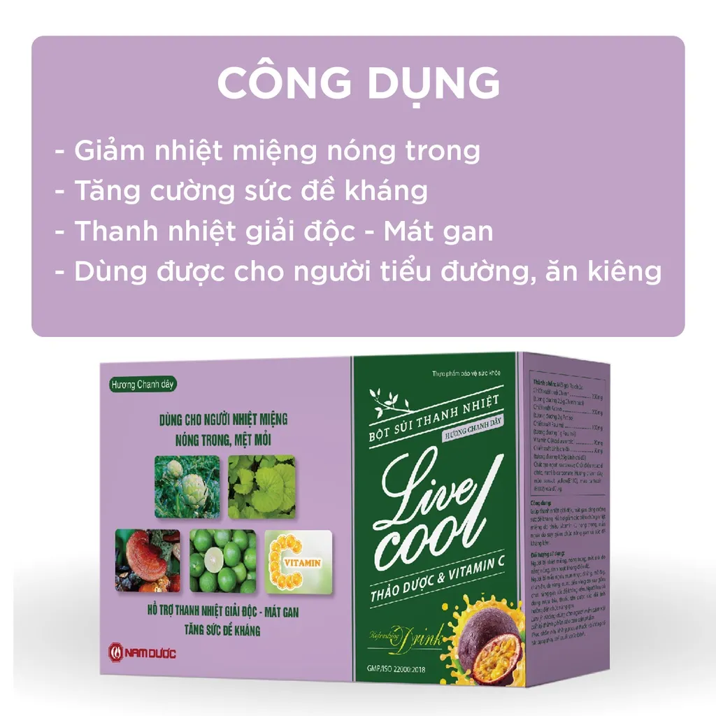 Ảnh Bột sủi thanh nhiệt Livecool Nam Dược hương chanh dây(10 góix7gr) hỗ trợ giảm nhiệt miệng,nóng trong 3