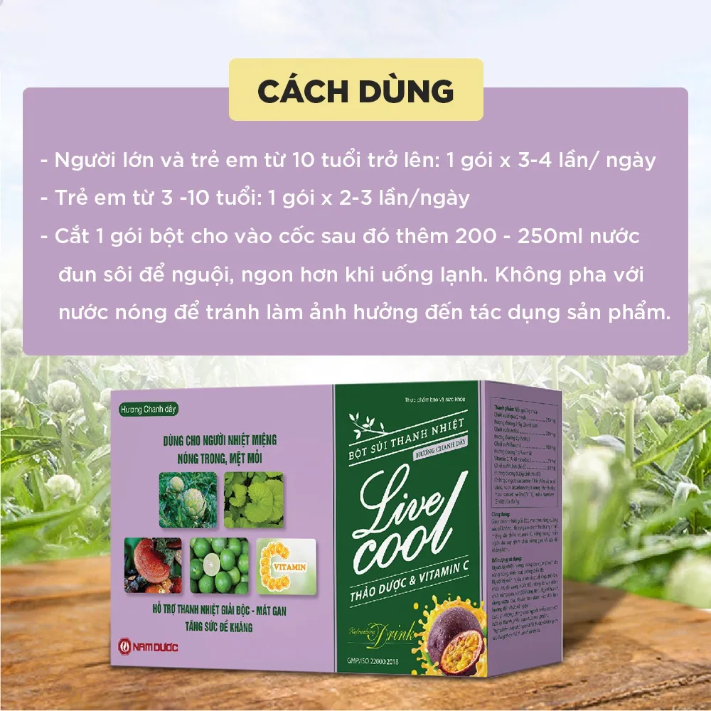 Ảnh Bột sủi thanh nhiệt Livecool Nam Dược hương chanh dây(10 góix7gr) hỗ trợ giảm nhiệt miệng,nóng trong 4