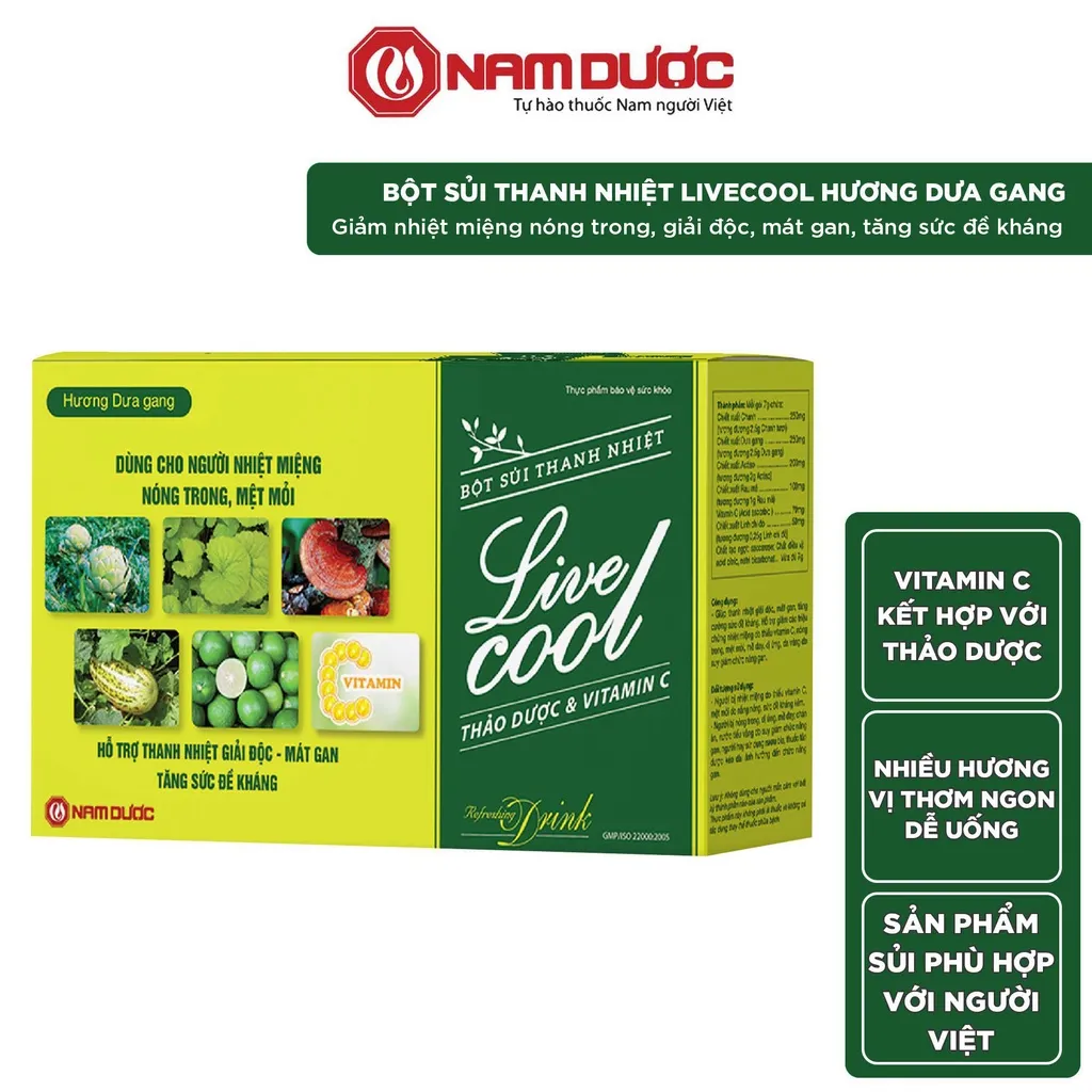 Ảnh Bột sủi thanh nhiệt Livecool Nam Dược hương dưa gang hộp 10góix7g hỗ trợ giảm nhiệt miệng nóng trong 3