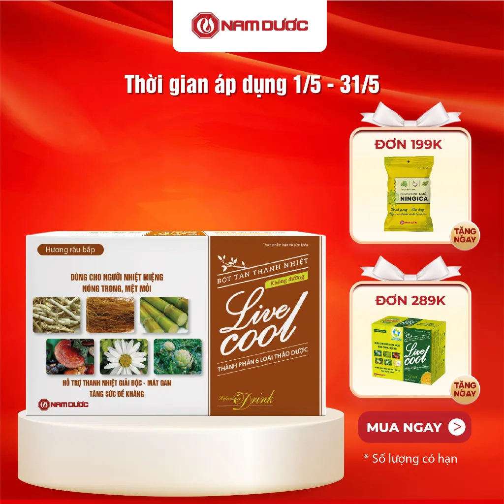 Ảnh Bột tan thanh nhiệt Livecool Nam Dược không đường hộp 10 gói x7g hỗ trợ giảm nhiệt miệng, nóng trong 1