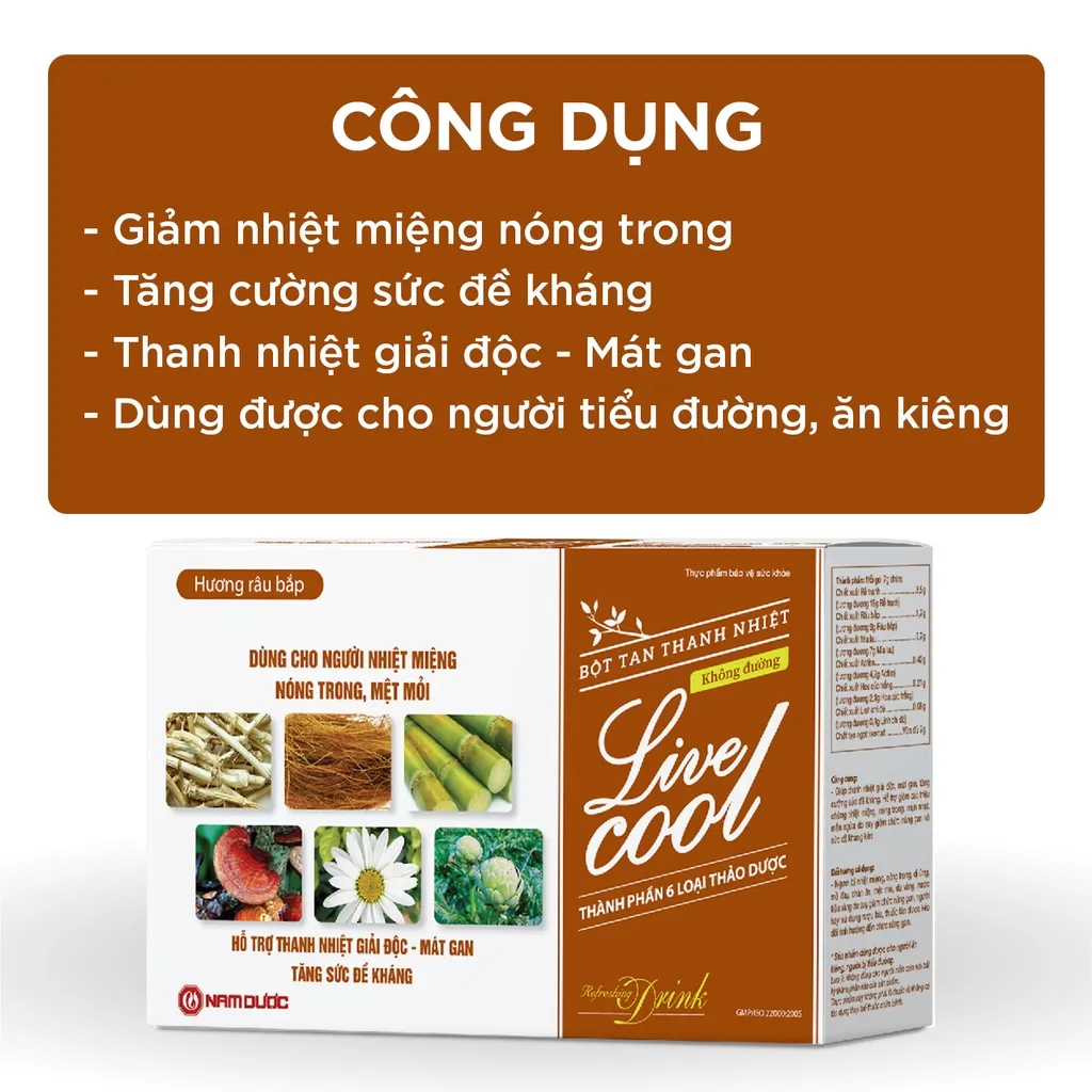 Ảnh Bột tan thanh nhiệt Livecool Nam Dược không đường hộp 10 gói x7g hỗ trợ giảm nhiệt miệng, nóng trong 2