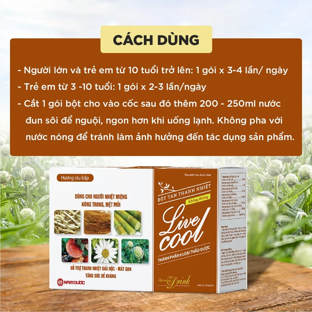 Ảnh Bột tan thanh nhiệt Livecool Nam Dược không đường hộp 10 gói x7g hỗ trợ giảm nhiệt miệng, nóng trong 3