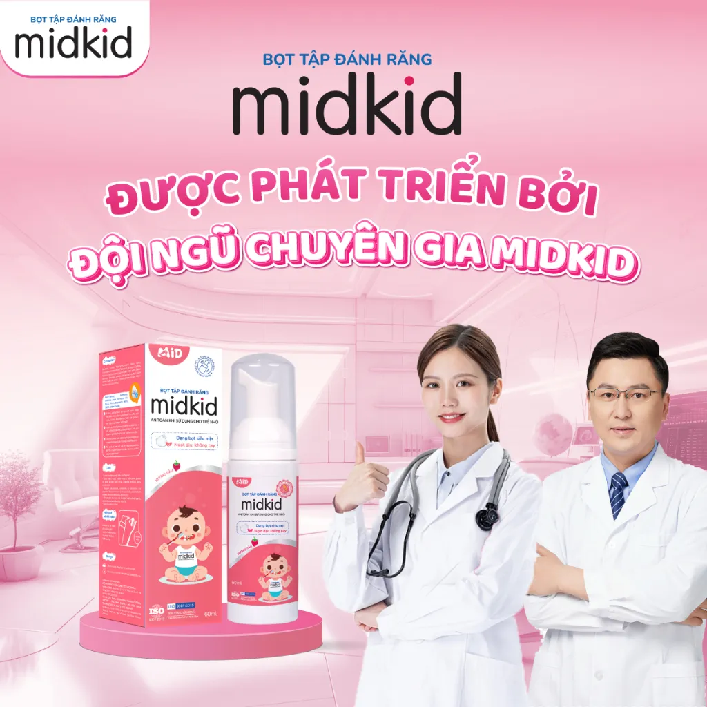 Ảnh Bọt tâp đánh răng Midkid vị Dâu 60ml chính hãng vị ngọt cho bé từ 1 tuổi - Tặng Bàn chải U + Sticker 3