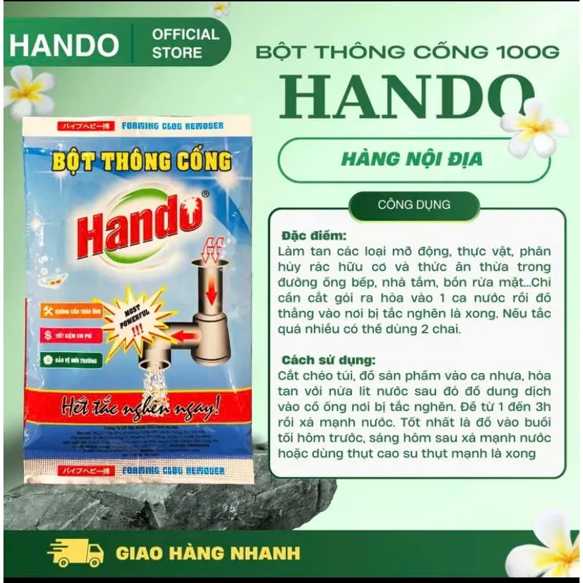 Ảnh Bột thông cống Hando 100g cực mạnh an toàn đường ống 1