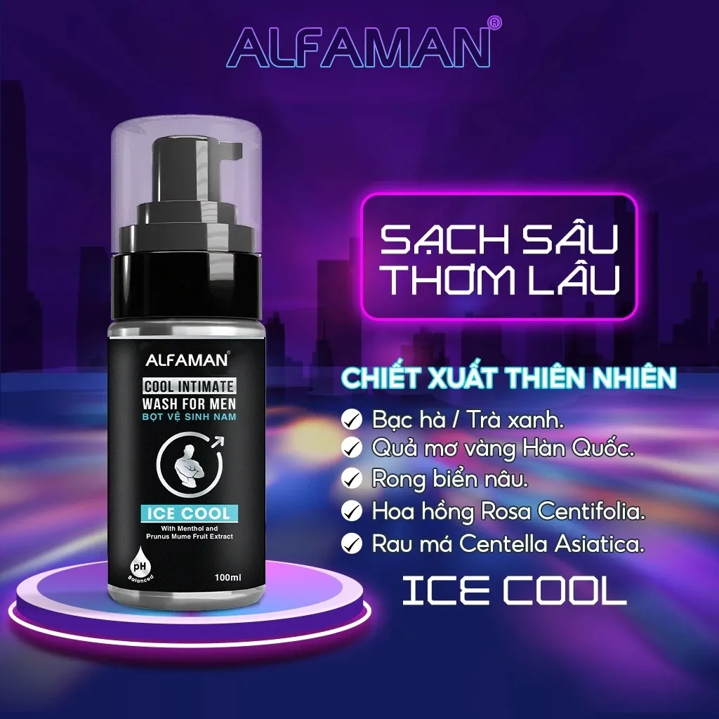 Ảnh Bọt Vệ Sinh Nam ALFAMAN Intimate Wash For Men Ice Cool Bạc Hà Giúp Làm Sạch, Mát Lạnh, Tạo Bọt Mịn 100ml 2