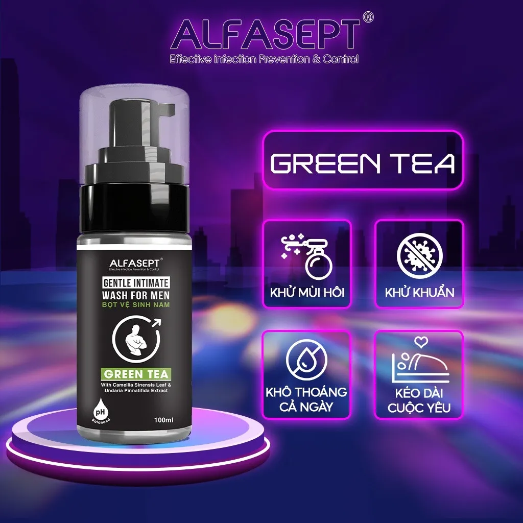 Ảnh Bọt Vệ Sinh Nam ALFASEPT Intimate Wash Hương Nước Hoa Green Tea Tươi Mát Giúp Ngăn Ngừa Vi Khuẩn, 100ml 1