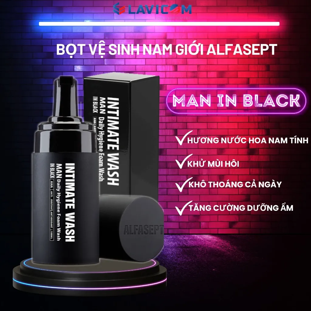 Ảnh Bọt Vệ Sinh Nam ALFASEPT Intimate Wash For Men In Black Chai 100ml hương nước hoa 2