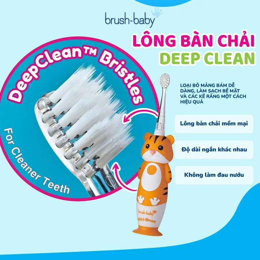 Ảnh Brush-Baby Bàn chải điện sóng âm WildOnes kèm sạc, 2 chế độ làm sạch răng an toàn và hiệu quả cho bé (0 - 10 tuổi) 4