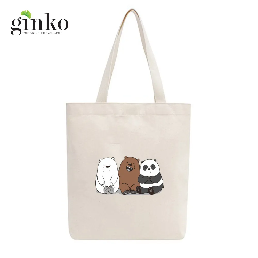 Ảnh BST Túi Tote Vải Mộc GINKO Kiểu Basic có dây kéo khóa ( túi con ) in hình We Bare Bears M68-M76 3