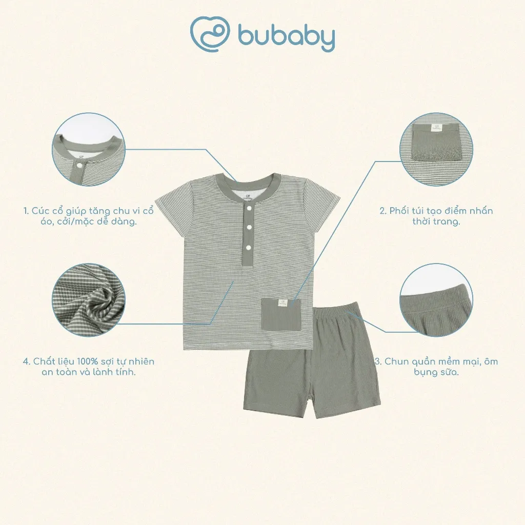 Ảnh Bubaby - Bộ quần áo ngắn tay hoạ tiết kẻ ngang Siro Bubaby mềm mại cho bé 3