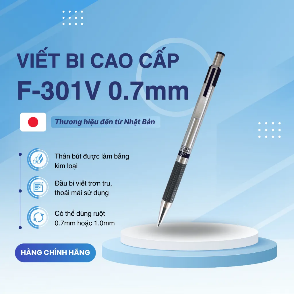 Ảnh Bút Bi Bấm F301V 0.7mm Zebra - Nhật [Chính Hãng] - mực xanh 2