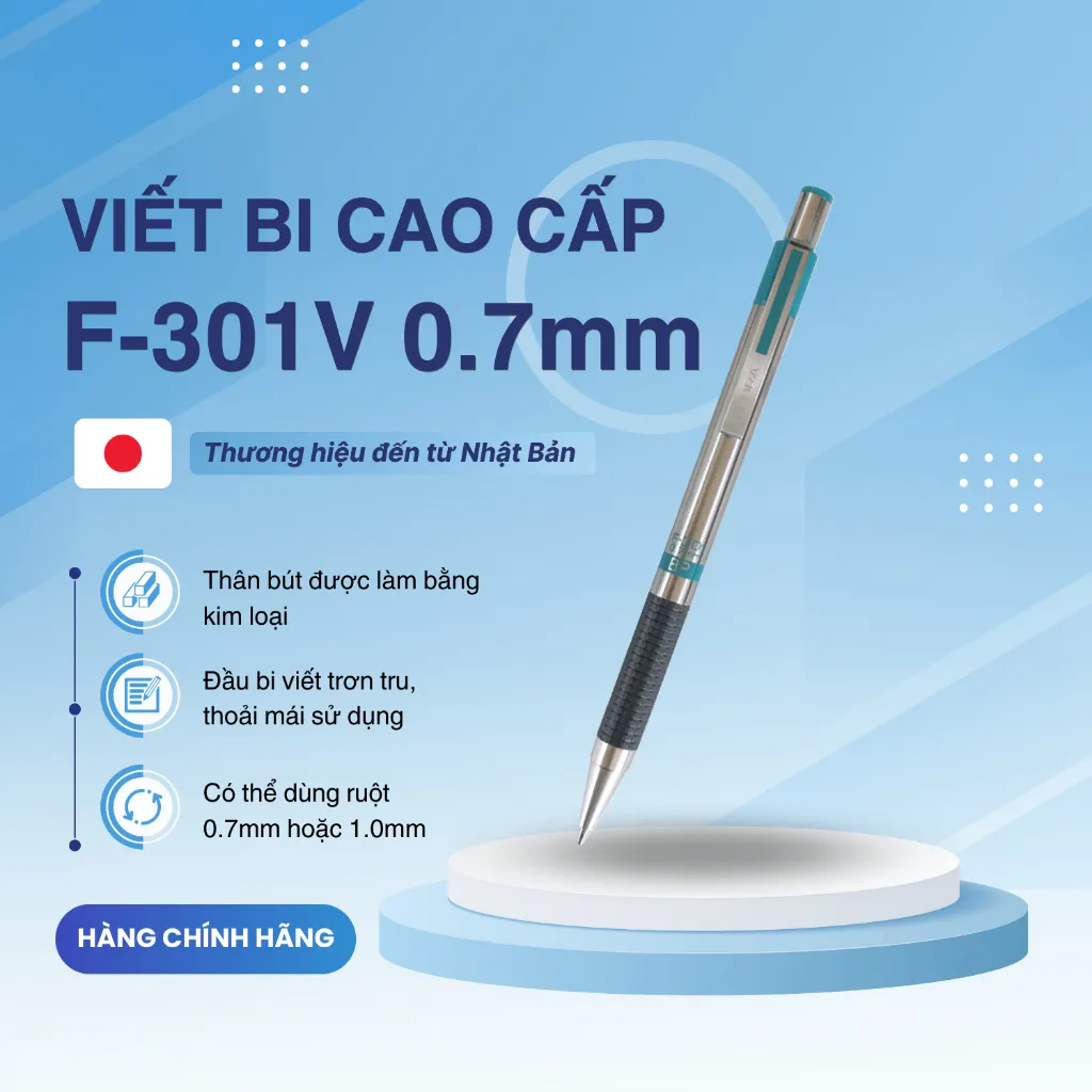 Ảnh Bút Bi Bấm F301V 0.7mm Zebra - Nhật [Chính Hãng] - mực xanh 4