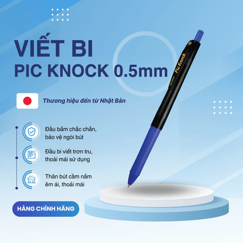 Ảnh Bút bi bấm Pic Knock hộp 12 cây xanh/đen/đỏ - Zebra [Chính hãng] 2