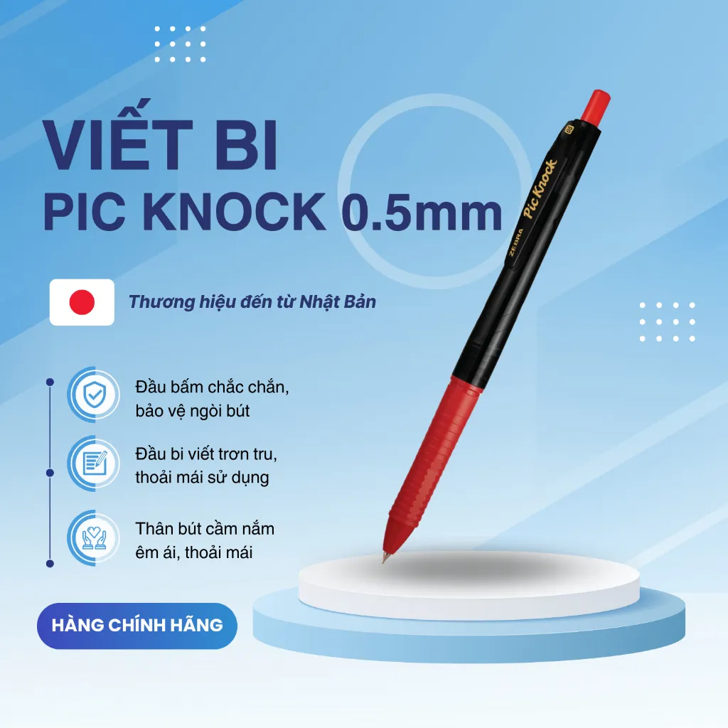 Ảnh Bút bi bấm Pic Knock hộp 12 cây xanh/đen/đỏ - Zebra [Chính hãng] 3