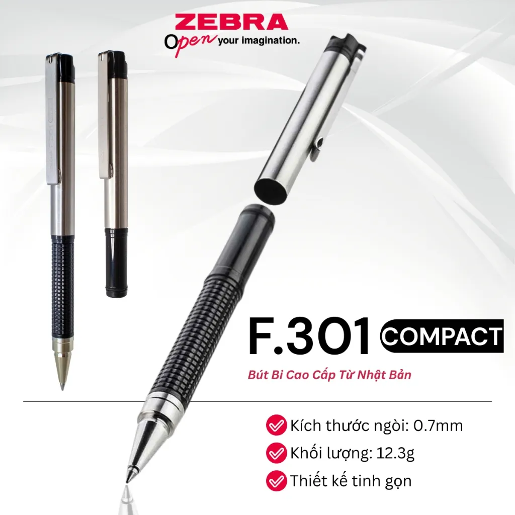 Ảnh Bút Bi Cao Cấp F.301 Compact 0.7mm Zebra Pen - Mực Xanh, Thân Kim Loại, Nhẹ 12.3g [CHÍNH HÃNG] 1